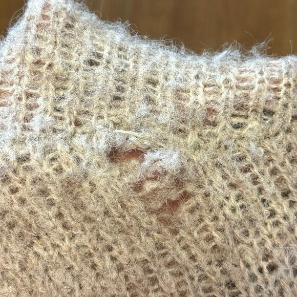 Halogen Tan Fuzzy Wool Blend Zip Front Cropped Sweater Hoodie Size Small - Picture 14 of 14